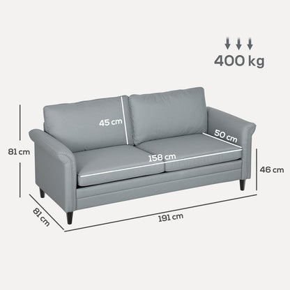 HOMCOM 3 Seater Sofa, Modern Fabric Sofa Couch with Spring Cushion, Rubber Wood Legs, 191cm Upholstered Settee for Living Room, Bedroom, Home Office, Guest Room, Grey 