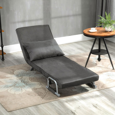 HOMCOM 4-in-1 Faux Suede Chair Bed - Grey 
