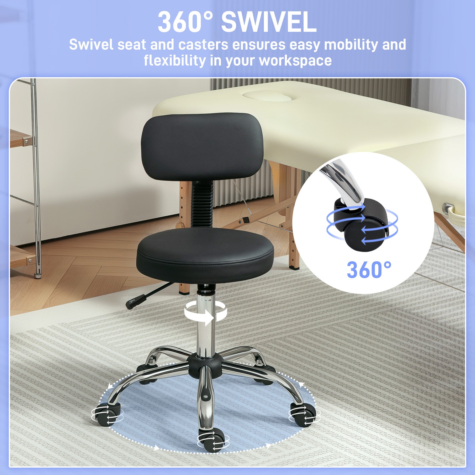 HOMCOM 360\'c2\'b0 Swivel Seat Salon Stool - Black