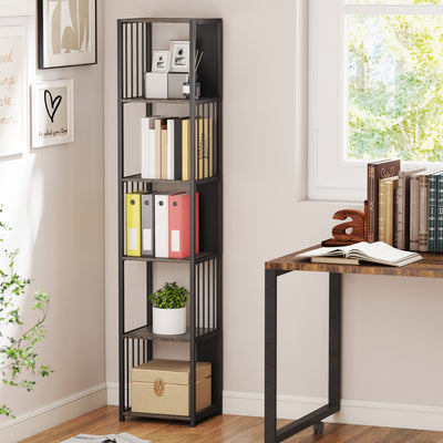 HOMCOM 5-Tier Bookshelf with Steel Frame - Grey 