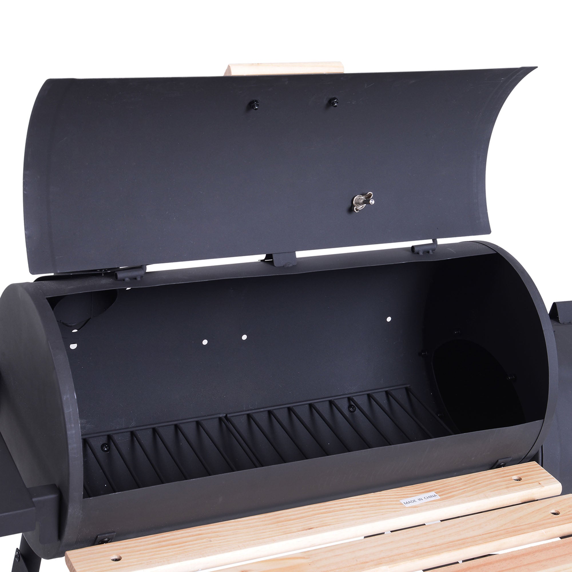 Outsunny Portable Charcoal BBQ Grill, Cold-rolled Steel, Solid Wood, 104H x 124L x53W cm-Black 
