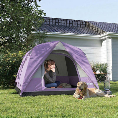 Outsunny 3-4 Person Camping Tent, Easy Set Up 3-4 Man Tent w/ Sewn-in Groundsheet, Waterproof Dome Tent w/ Mesh Windows 