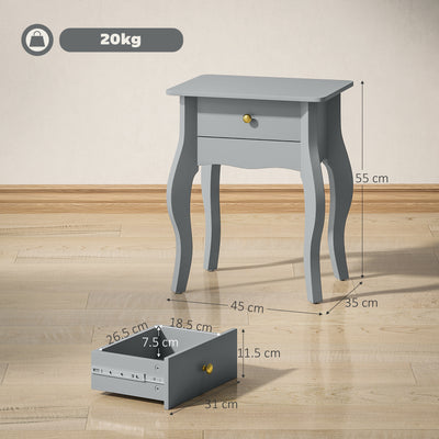 HOMCOM French Style Side Table with Drawer - Grey 