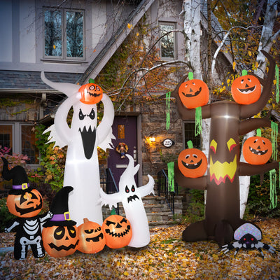 HOMCOM 6FT 1.8m LED Halloween Inflatable Decoration Floating Ghost & Pumpkin Party Outdoors Yard Lawn 