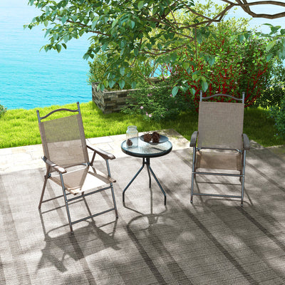 Outsunny Set of Two Folding Garden Chairs, with Fabric Mesh Seats - Mixed Brown 