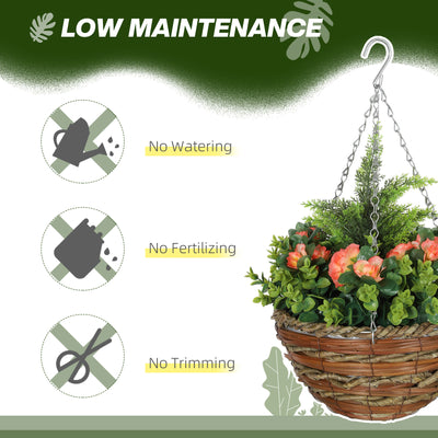 Outsunny Pack of 2 Faux Plant Artificial Lisianthus Flowers Hanging Planter with Basket for Indoor Outdoor Decoration, Orange 