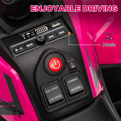 AIYAPLAY 12V Kids Electric Ride on ATV, Battery Powered Quad Bike w/ Spring Suspension, Forward Backward, Storage Basket - Pink 