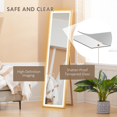 HOMCOM Full Length Mirror, with Adjustable Outer Light, Oak 