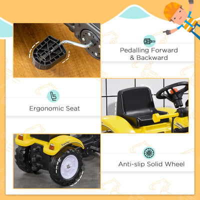HOMCOM Pedal Go Kart Ride On Excavator W/ Front Loader Digger Four Wheels Child Toy, for 3 Years Old 