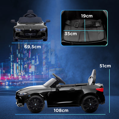 AIYAPLAY 12V BMW Licensed Kids Car, with Easy Transport, Remote Control, Suspension, Music, Horn, LED Lights, Black 