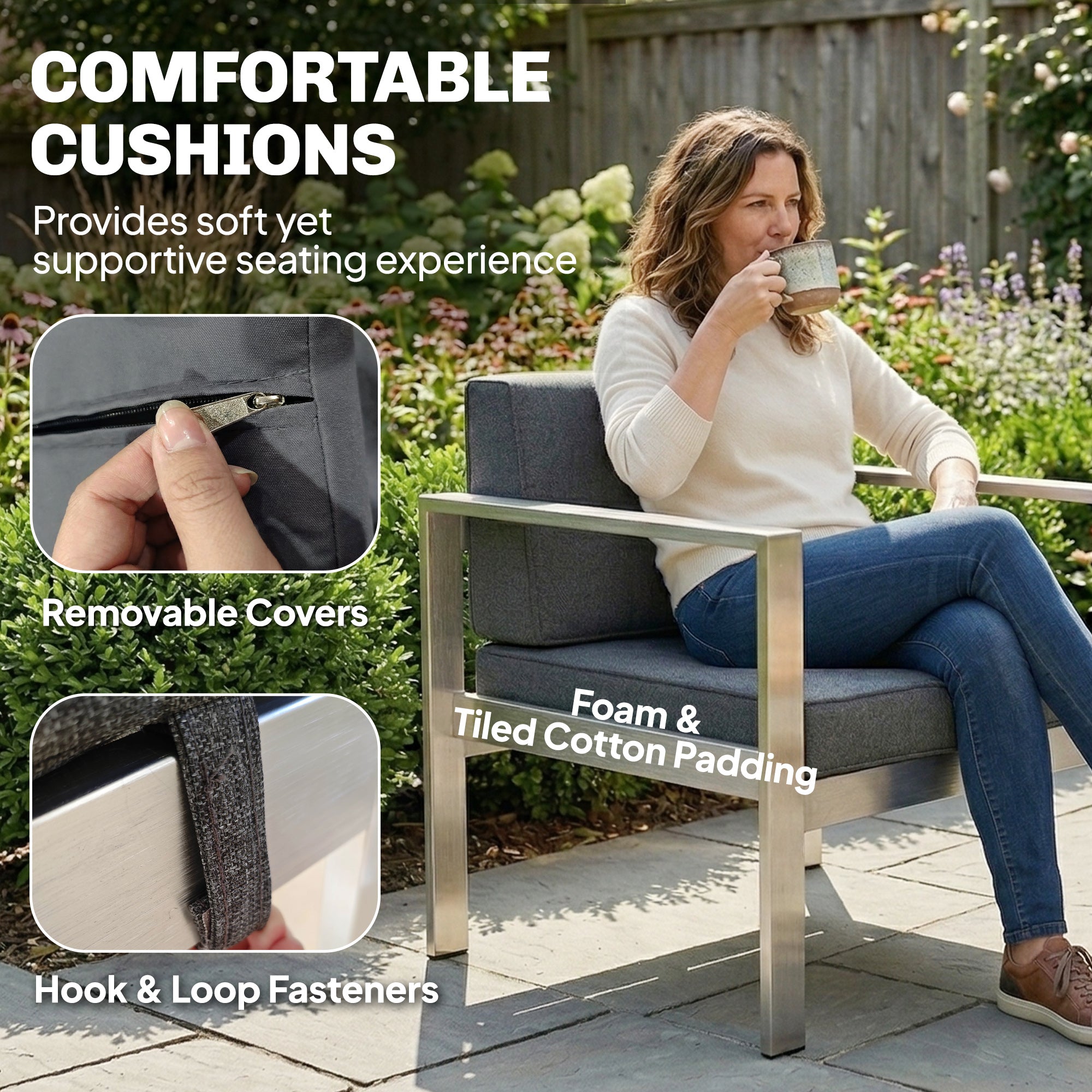 Outsunny 4 Seater Garden Furniture Set, Extra Wide Deep Garden Sofa Set with Olefin Cushions, Brushed Aluminium Frame, Dark Grey 