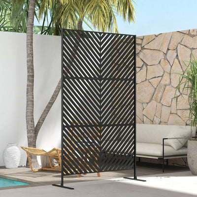 Outsunny 6.5FT Decorative Outdoor Divider, Metal Privacy Screen with Stand, Triangle Style, Black 