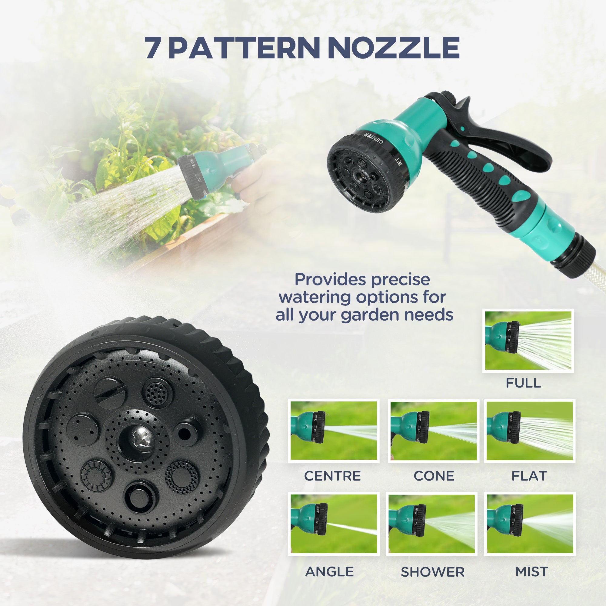 Outsunny Retractable Hose Reel Wall Mounted, 30+2m Garden Hose Pipe Reel with Lock, Auto Rewind, 7 in 1 Spray Nozzle, Includes Wall Fixings, 180° Swivel, Outdoor Watering, 59 x 23 x 42 cm, Green 