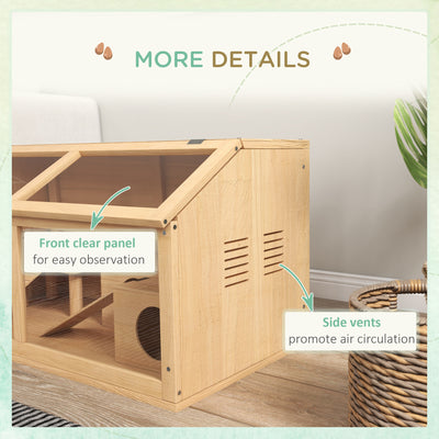 PawHut Hamster Cage, Wooden Small Animal Cage for Gerbils, Mice w/ Suspension Bridge, Openable Top, Hut, 85 x 45 x 44cm Nature 
