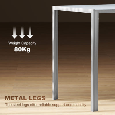 HOMCOM 120cm Dining Table, Rectangle 4 Seater Kitchen Table with Tempered Glass Top and Metal Legs, Grey 