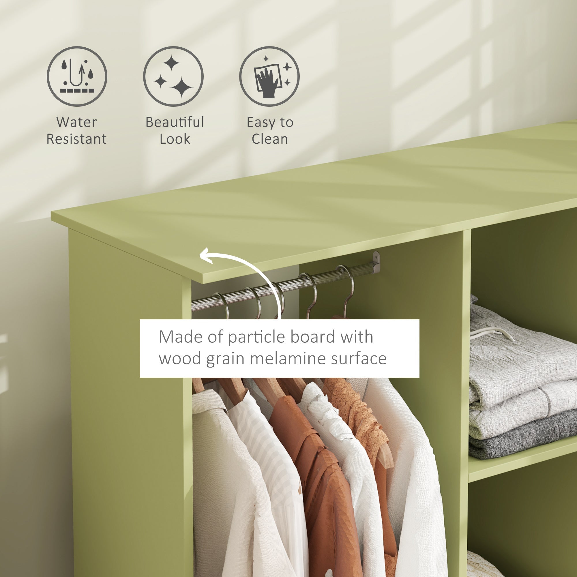 HOMCOM Open Wardrobe Double Mobile Storage Shelves Organizer W/6 Wheels-Green 