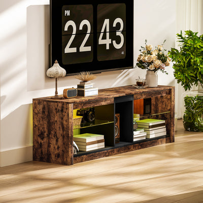 HOMCOM TV Stand Cabinet with LED Lights and Remote Control for TVs up to 65", Entertainment Centre with Storage Shelves and Compartment, Rustic Brown 