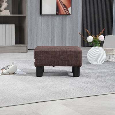 HOMCOM Linen Fabric Footstool Ottoman Cube with 4 Plastic Legs, Brown 