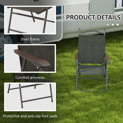 Outsunny Set of Two Folding Garden Chairs, with Fabric Mesh Seats - Dark Brown 