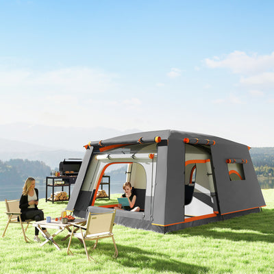 Outsunny 4-6 Man Camping Tent, Double Layer Tunnel Tent with Porch, Living Area and 2 Bedrooms, Sewn in Groundsheet, 3000mm Waterproof and UPF 30+, Portable with Bag, Grey 