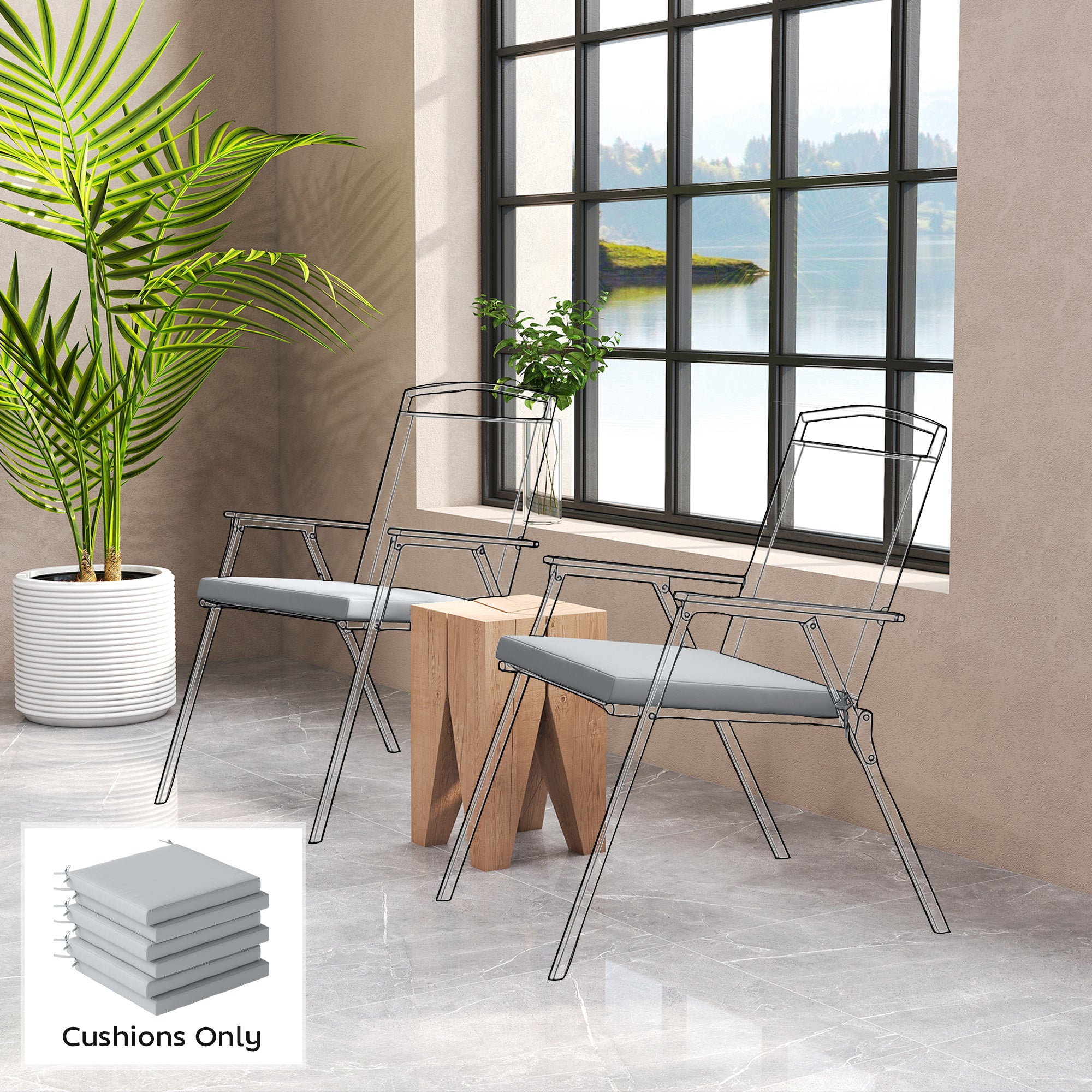 Outsunny Set of 6 Outdoor Seat Cushions with Machine Washable Cover, Water Repellent Seat Cushions Light Grey 