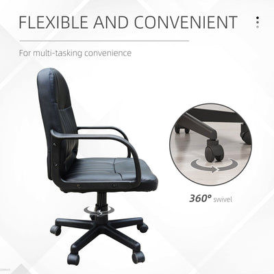 HOMCOM Swivel Executive Office Chair, PU Leather Computer Desk Chair with Adjustable Height, Wheels, Black 
