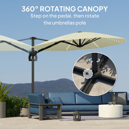 Outsunny 3(m) Cantilever Garden Parasol with Solar Powered Lights, Crank Handle & Cross Base, UPF 50+, 360° Rotation, Cream 