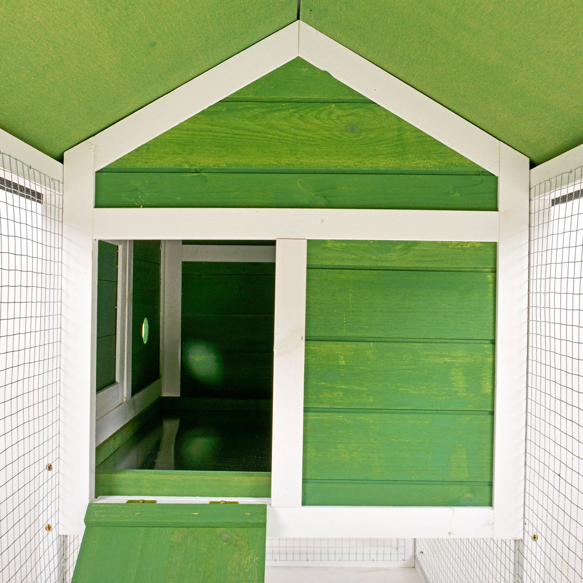 PawHut Wooden Rabbit Hutch and Run with Sliding Tray, Ramp, Water-resistant Roof, for 2-4 Rabbits, Green 
