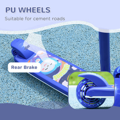 AIYAPLAY Kids 3 Wheel Scooter for 2-6 Years Old w/ Adjustable Height, LED Light, TPE Handlebar, Blue 