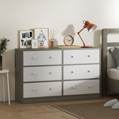 HOMCOM Chest of Drawers, Dresser with 6 Fabric Drawers - White and Grey 