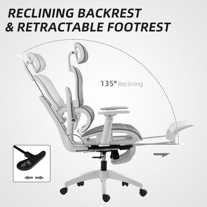 HOMCOM Multi-Adjustable Mesh Office Chair - Grey and White