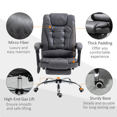 Vinsetto Heated 6 Points Vibration Massage Executive Office Chair Adjustable Swivel Ergonomic High Back Desk Chair Recliner with Footrest Dark Grey 