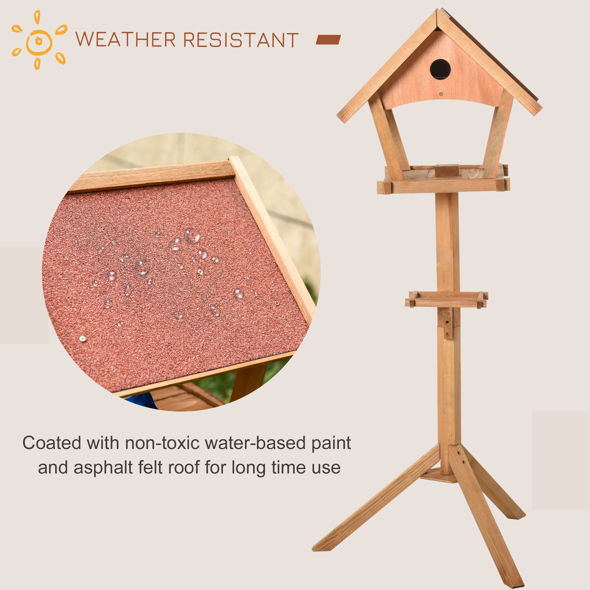 PawHut Wooden Bird Table Freestanding Feeding  Station for Garden Outside ,139H cm, Natural 