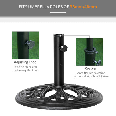 Outsunny 11.5 kg Cast Metal Round Patio Umbrella Base Stand, Umbrella Holder for Outdoor, Patio, Garden, Black 
