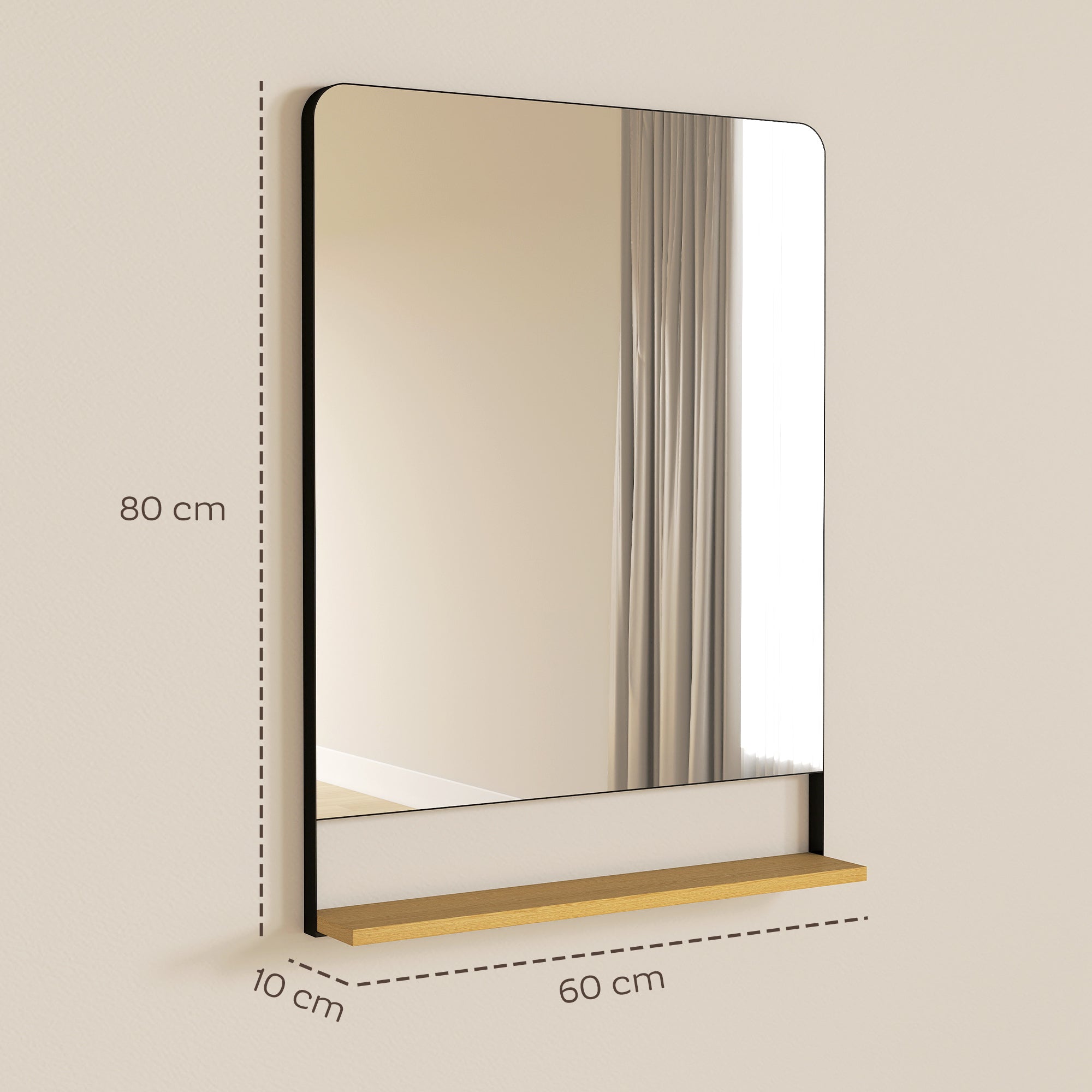 HOMCOM Wall Mirror with Wood Shelf - Black 