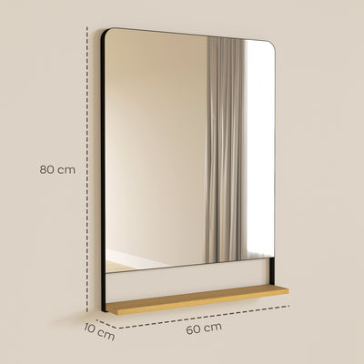 HOMCOM Wall Mirror with Wood Shelf - Black 