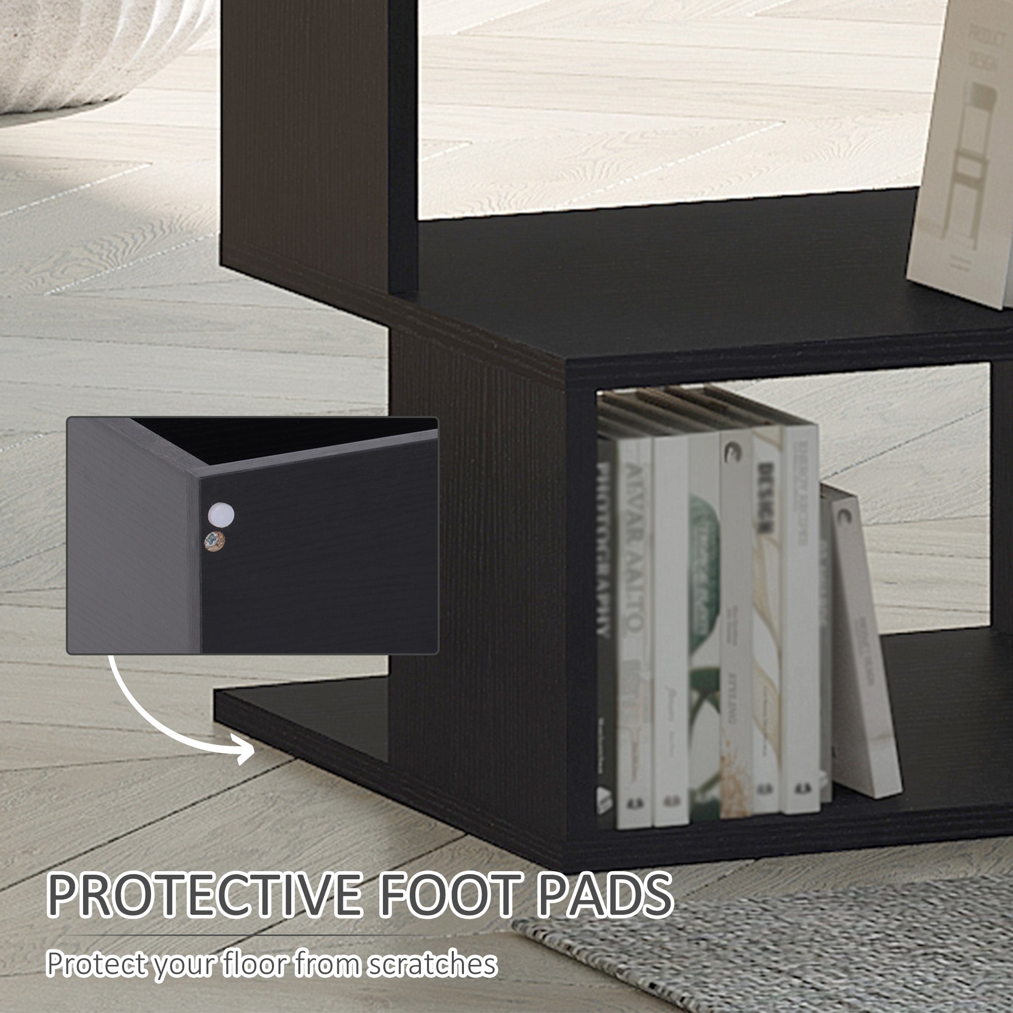 HOMCOM Side Table Square Coffee Table Modern End Table with 2 Tier Storage Shelves for Living Room, Bedroom, Black 