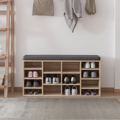 HOMCOM Multi-Storage Shoe Rack w/ 14 Compartments Cushion Moving Shelves Solid Frame Foot Pads Home Office Tidy Organisation Boots Trainers Brown 