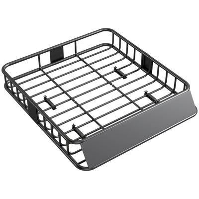 HOMCOM Universal Roof Rack Basket Tray, 90.7 kg Steel Car Rooftop Luggage Cargo Carrier Holder with Wind Fairing, Side Rails for SUVs, Pickups, Sedans, Off-Road Vehicles, 110.5 x 99.5 x 18.5 cm, Black 