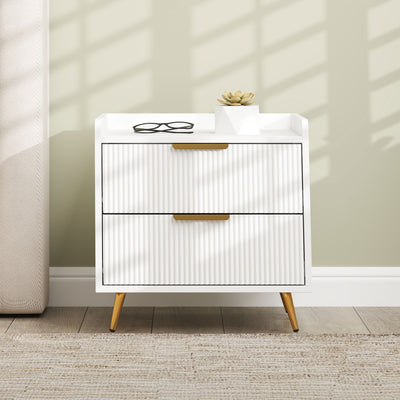 HOMCOM Elegant Two-Drawer Bedside Table Set of 2 - White 