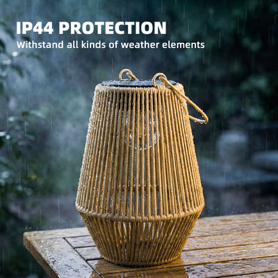 Outsunny Hanging Solar Lanterns, 2 Pack Rattan Solar Lights with Handle for Patio, Pathway, Terrace, Auto On/Off, Brown 