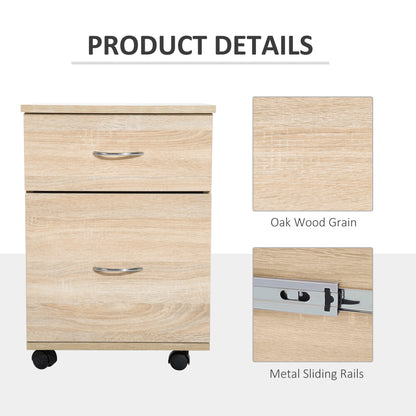 HOMCOM Two Drawer Filing Cabinet with Wheels- Oak 