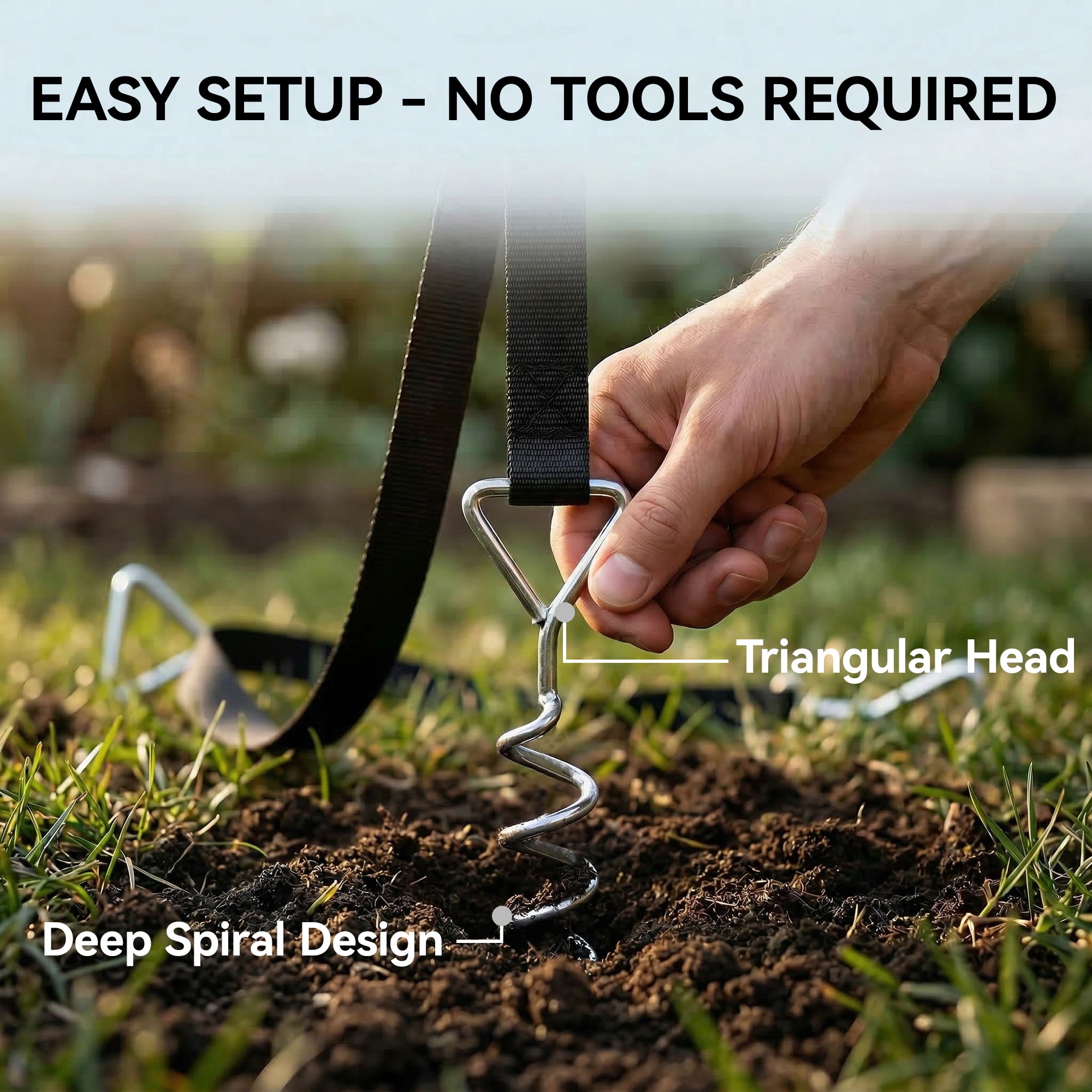 SPORTNOW 4Pcs Trampoline Anchor Kit, 32 cm Galvanised Trampoline Stakes, Spiral Ground Anchors with Triangle Head, Straps 