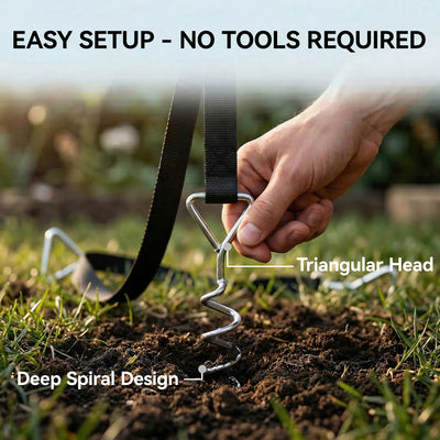 SPORTNOW 4Pcs Trampoline Anchor Kit, 32 cm Galvanised Trampoline Stakes, Spiral Ground Anchors with Triangle Head, Straps 