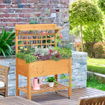 Outsunny Wooden Planter Raised Elevated Garden Bed with 2 Shelves for Vegetables Flowers 