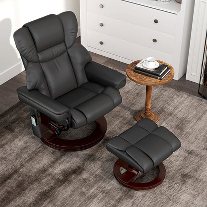 HOMCOM Massage Recliner Chair with Footstool, Upholstered Reclining Armchair with Adjustable Backrest, Steel Frame and Wood Base, Swivel Chair for Living Room, Bedroom, Black 