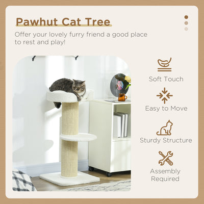 PawHut 2 Tier Sisal Sherpa Cat Tree with Basket Cushion Sisal Post Cream White 