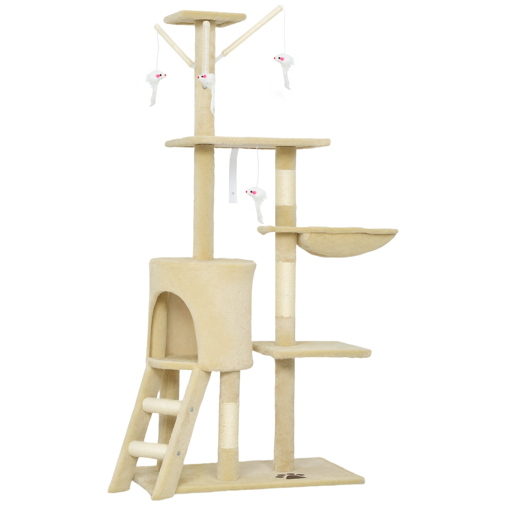 PawHut Multi-Level Cat Tower, 134cm Cat Tree with Condo and Sisal Scratching Posts for Indoor Kittens, Beige 