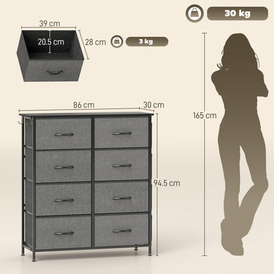 HOMCOM Chest of Eight Fabric Drawers - Charcoal Grey 