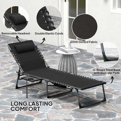 Outsunny Five-Position Reclining Sun Lounger - Black 